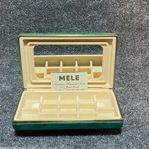 Mele Vintage Emerald Green Velvet Jewelry Case Gold Trim Mirror Travel‎ Box 520